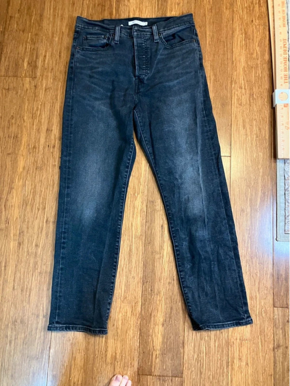 Levi's Womens 31 Black Washed High Rise Button Fly Straight Leg Jeans 90s Grunge